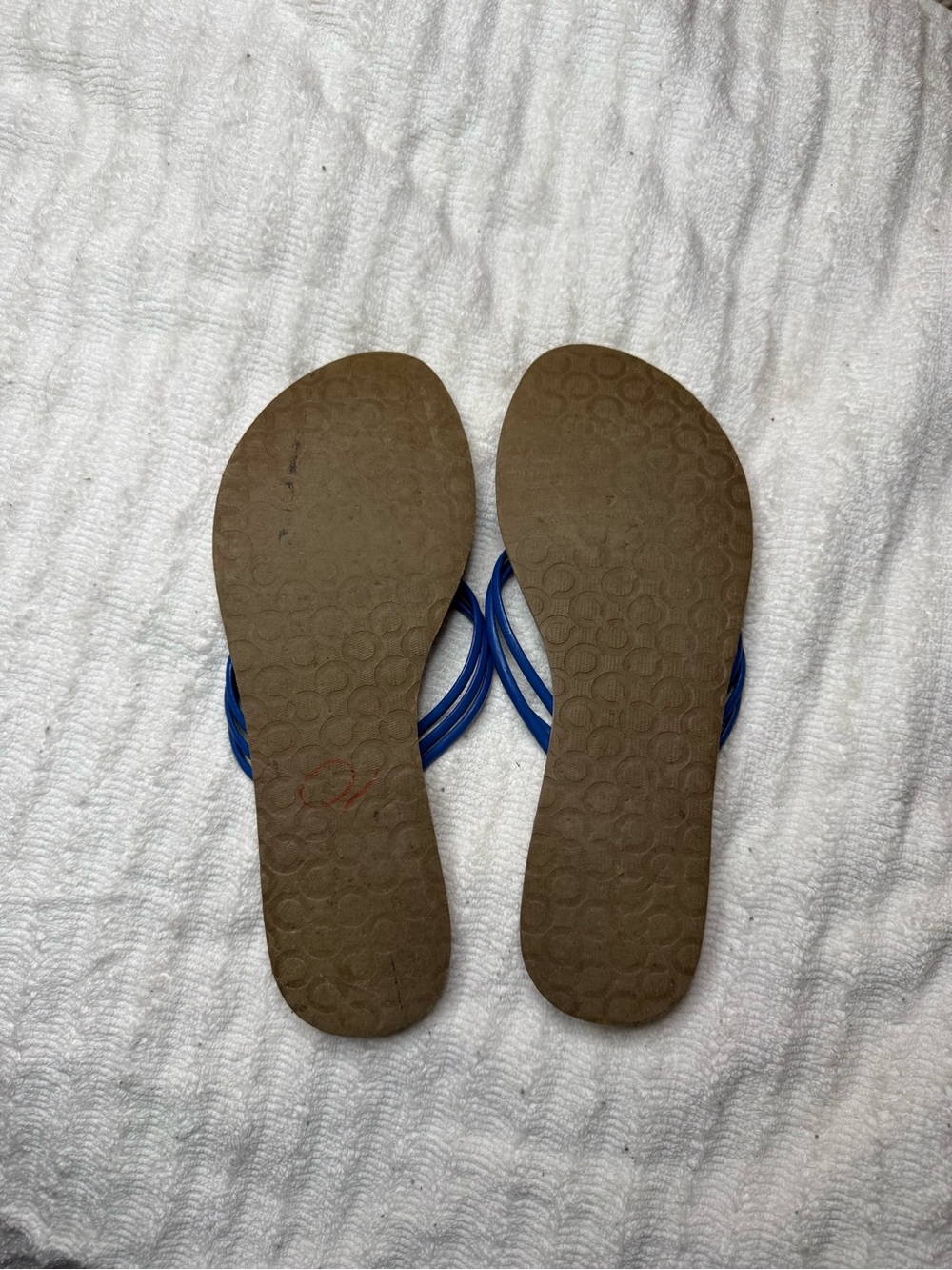 Coach Blue Thong Sandals Flip Flops Graffiti Print Size 6 - Picture 4 of 4